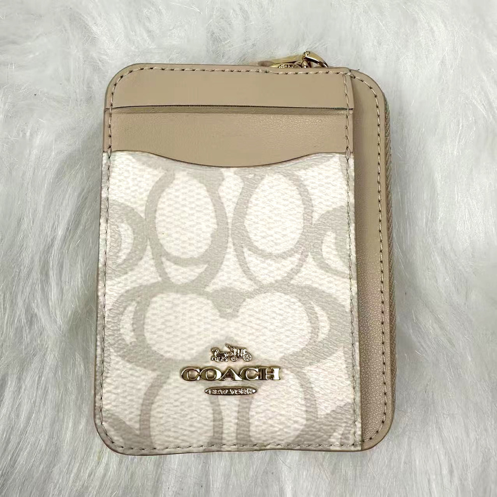 Coach Zip Card Case In Sketch Signature Canvas CBL78, Gold/Ivory NWT